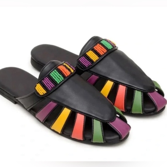 FARM Rio Shoes - FARM RIO Black Rainbow Beaded Mules EU 39 US 8